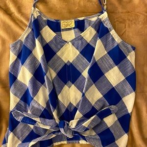 Blue & White Checkered Cropped Top